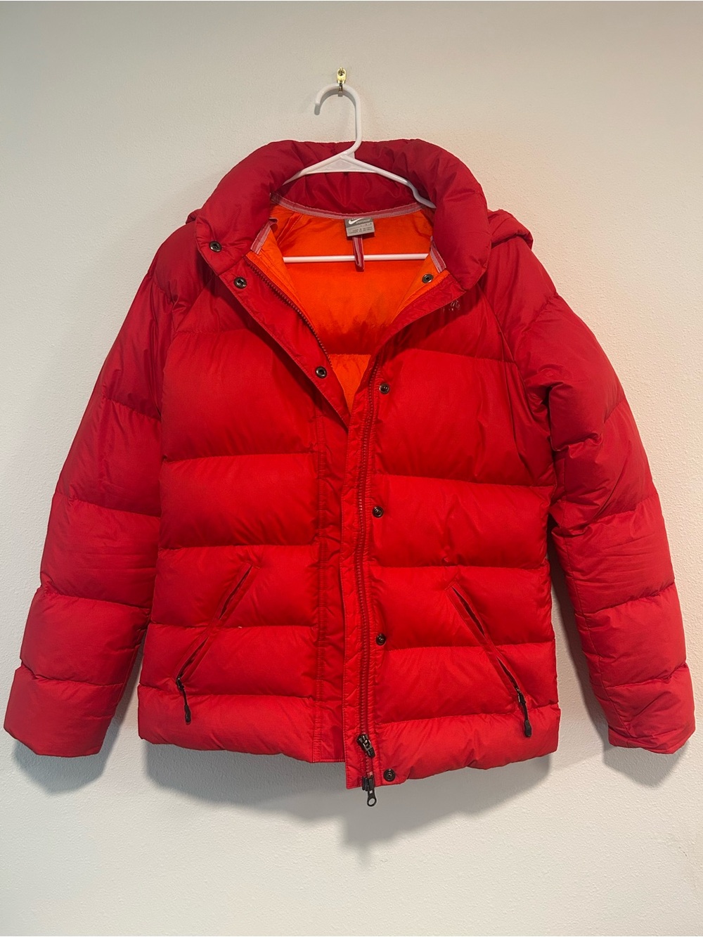 Nike Red Men's Puffer Jacket with Orange Lining